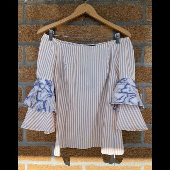 ALBERTO MAKALI SEERSUCKER OFF THE SHOULDER BLOUSE MEDIUM - Picture 2 of 12
